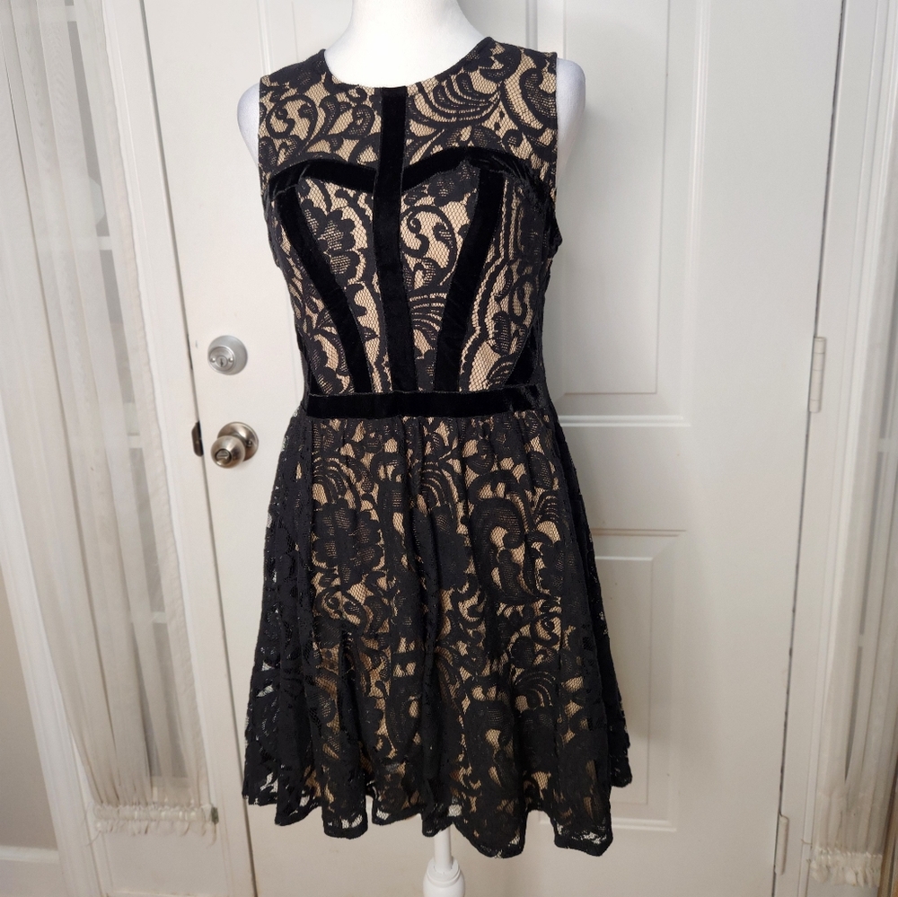 FIRE Los Angelos Women Black Lace Sleeveless A-Line Dress Size Large